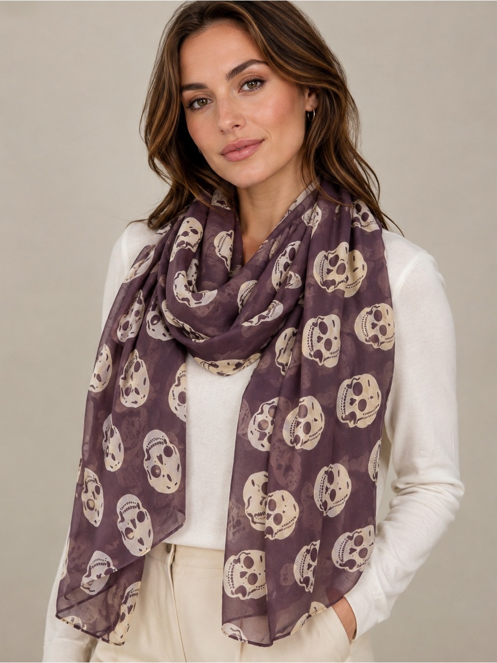 Purple skull printed scarf wrap NWT